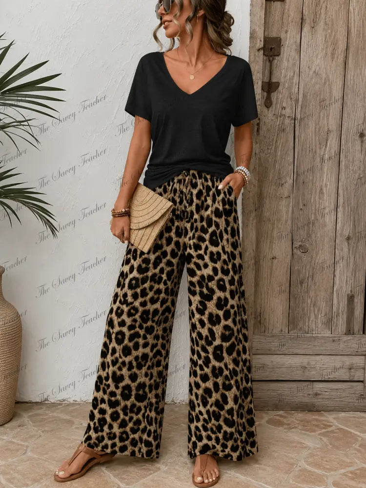 Cheetah Wide Leg Pants - Pants