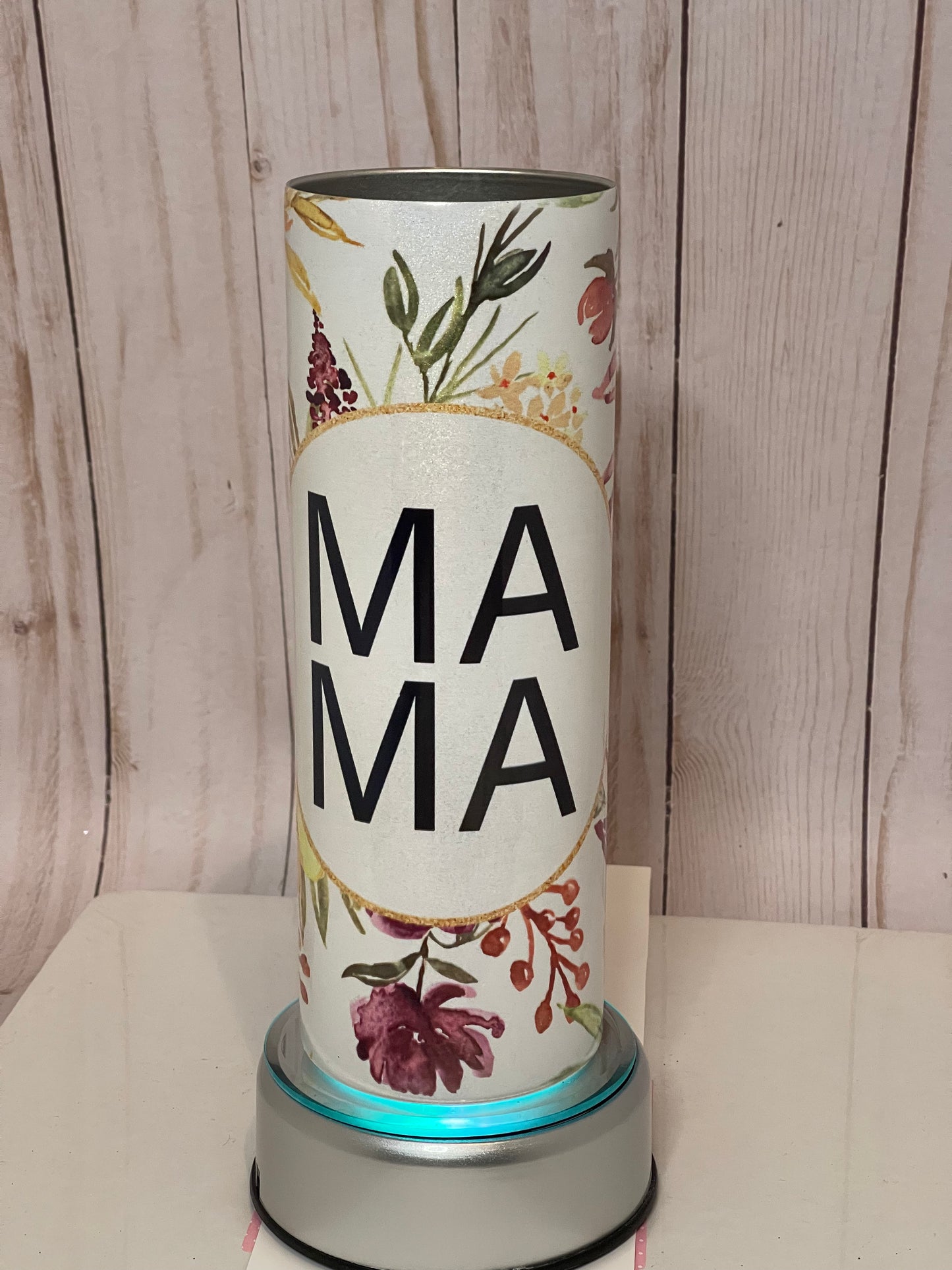Dark red floral mama 20 oz holographic glitter tumbler