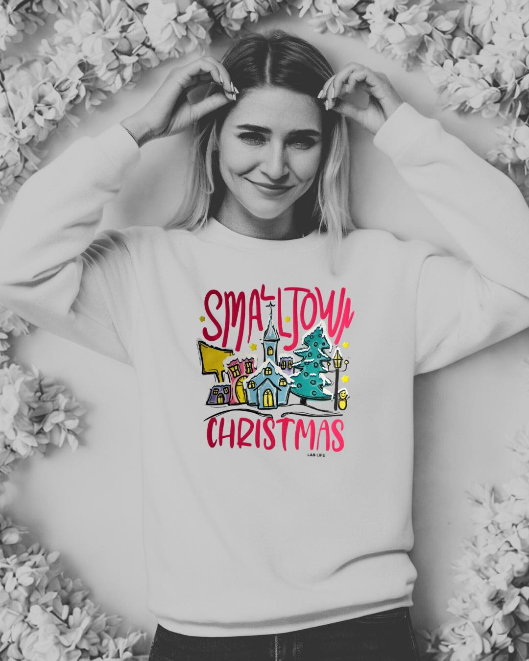 Small town Christmas lightweight Sweatshirt