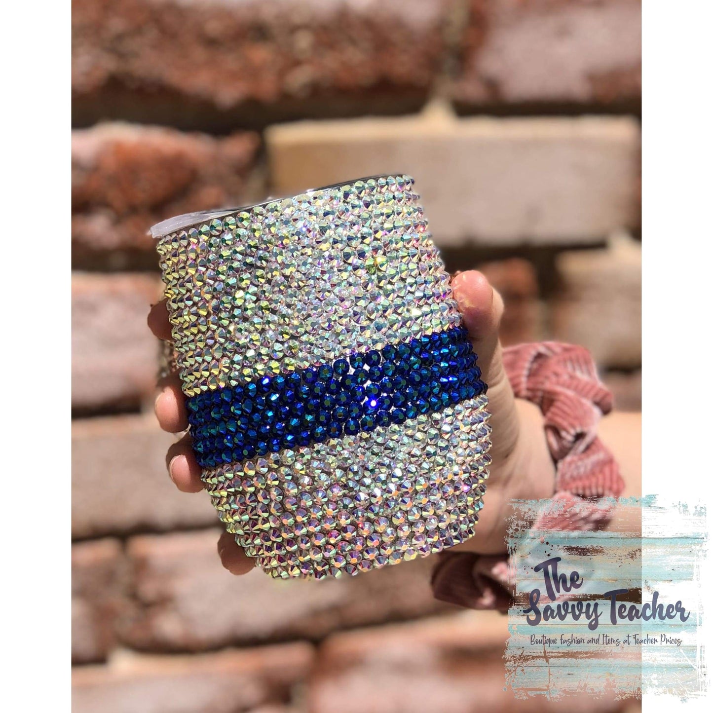 Thin Blue Line Rhinestone Wine Tumbler - Tumblers