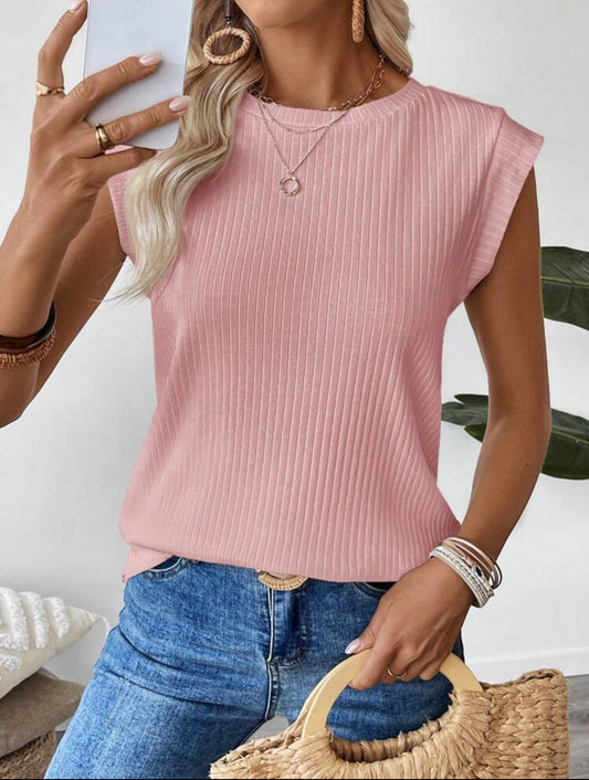Pink Ribbed Knit Top