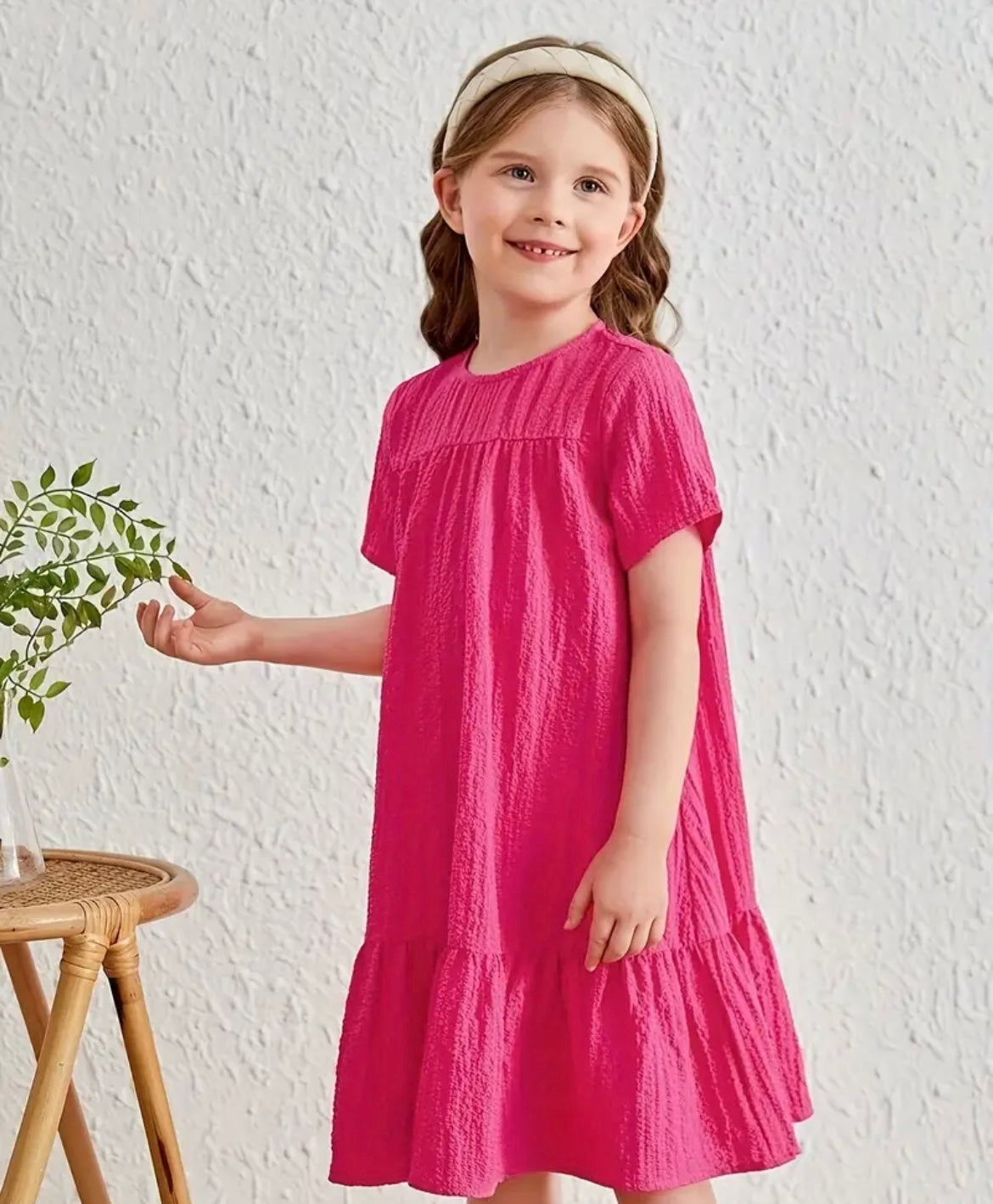 Hot Pink Ruffle Sleeve Dress