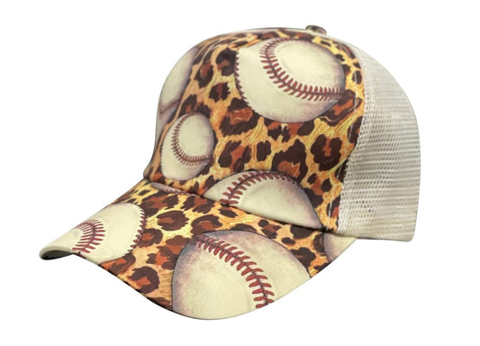 Baseball Cheetah Ponytail Hat