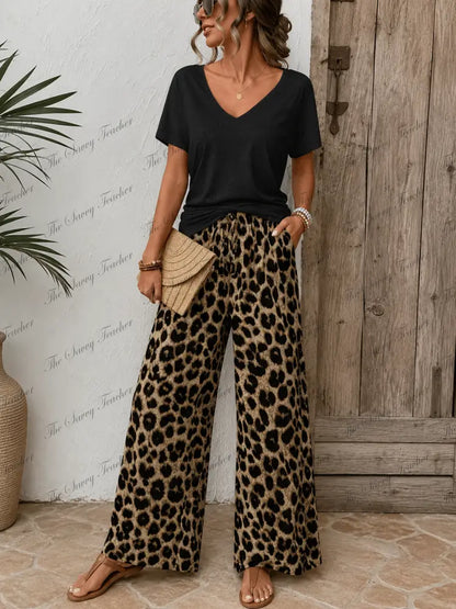 Cheetah Wide Leg Pants - Pants