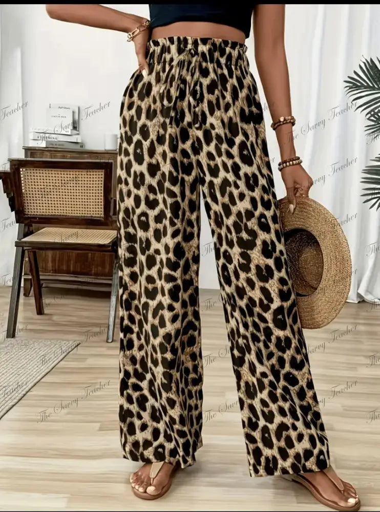 Cheetah Wide Leg Pants - Small - 4 - Pants