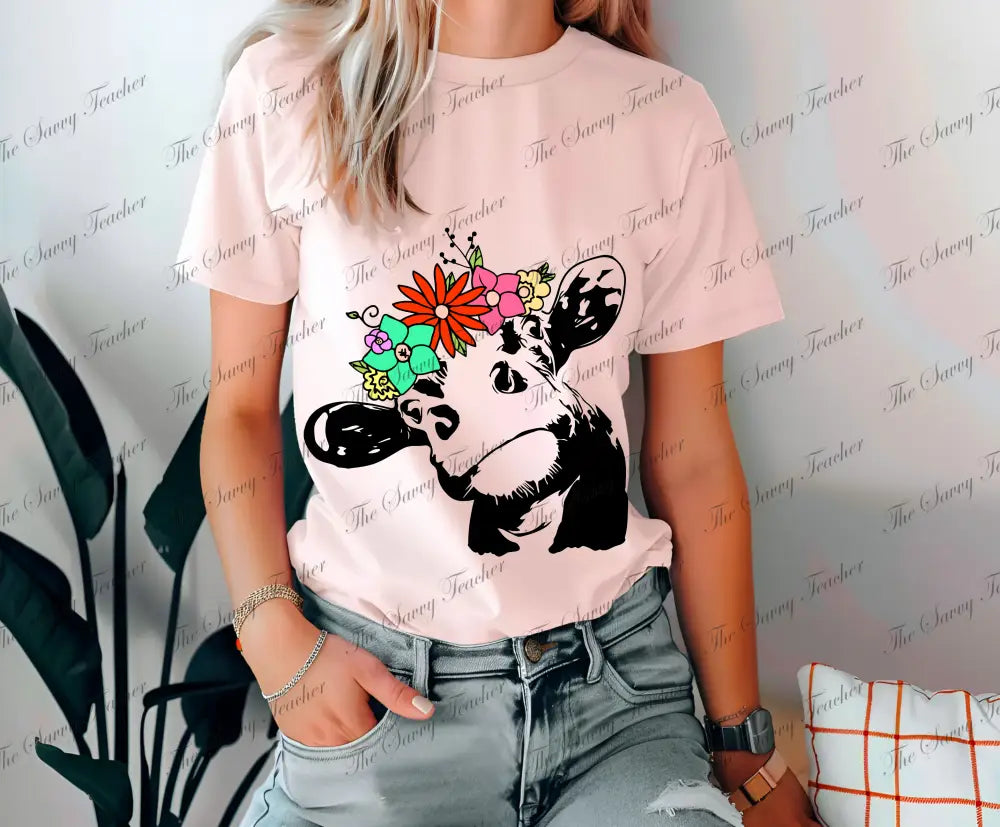 Cow with Flowers - small - t-shirt