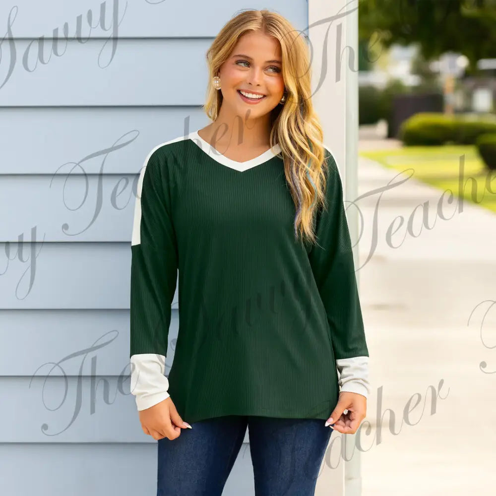 Green long sleeve blouse - Small - Shirts & Tops