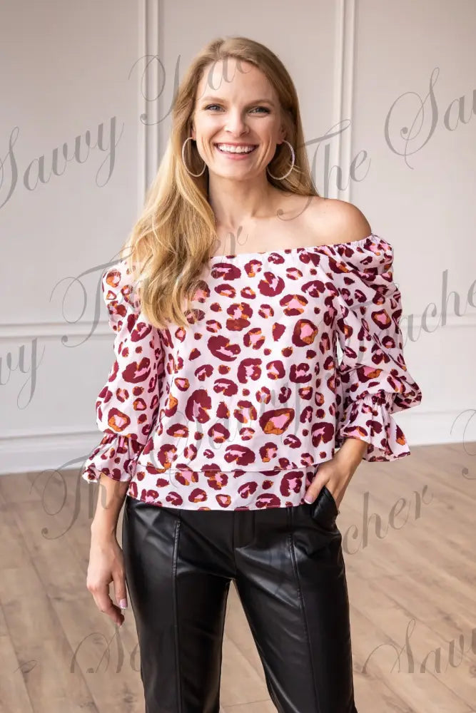 Pink Cheetah Off Shoulder Top - Shirts & Tops