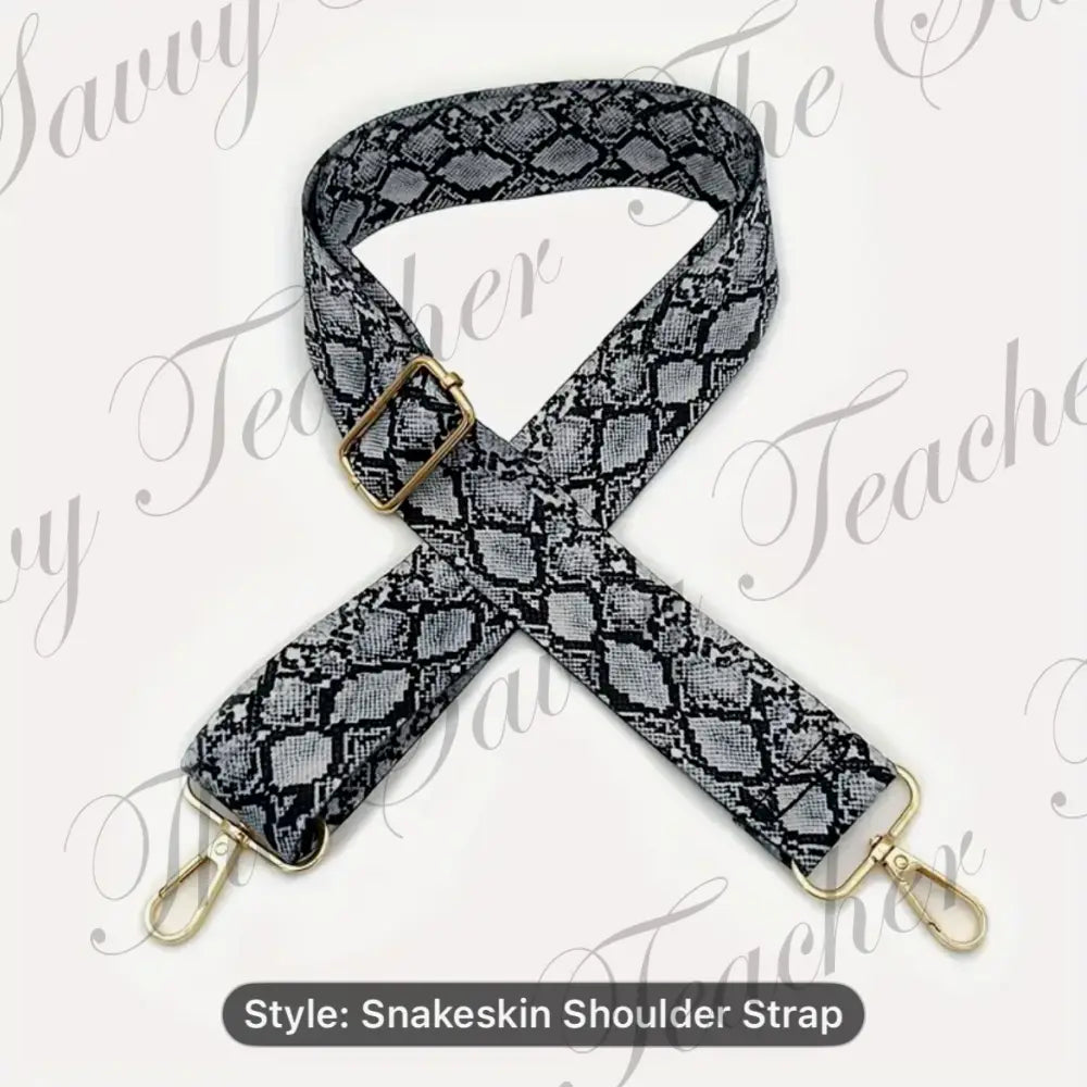 Snakeskin patterned shoulder strap with gold hardware 