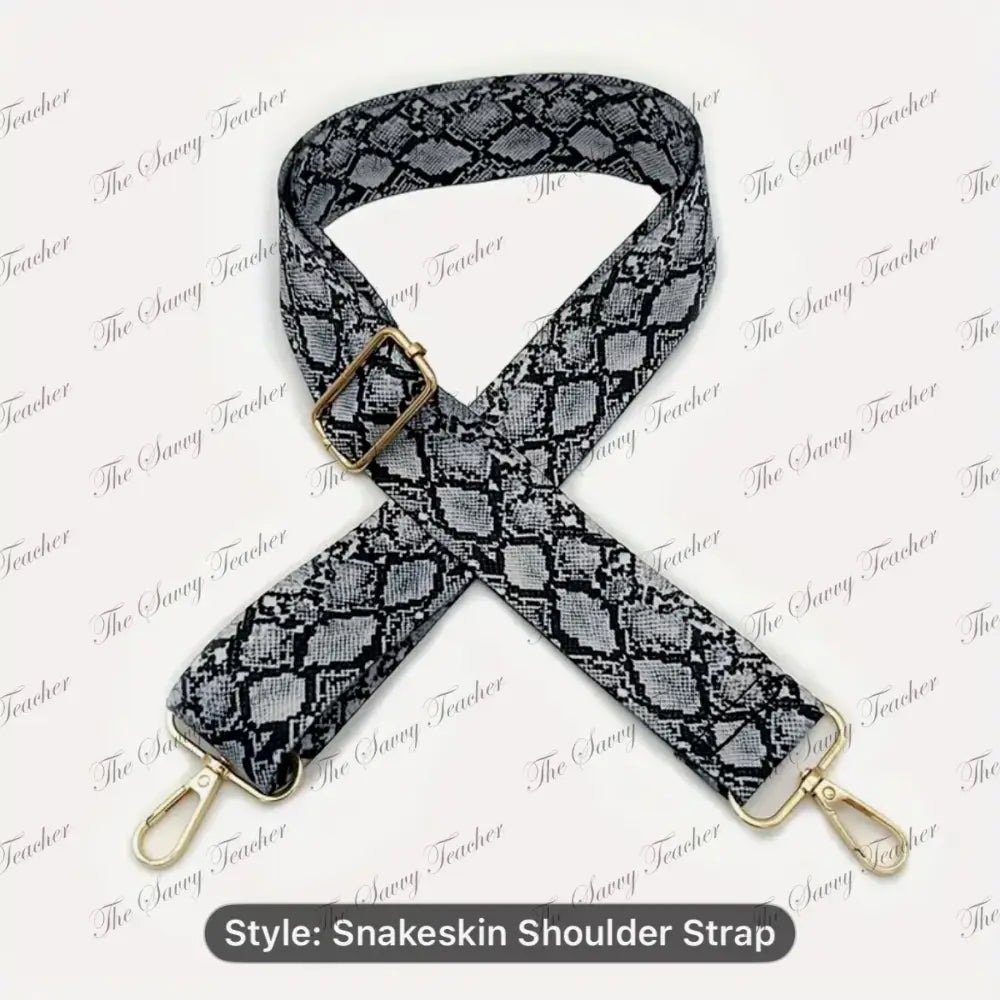 Snakeskin patterned shoulder strap with gold hardware 