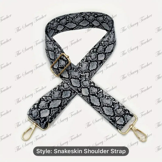 Snakeskin patterned shoulder strap with gold hardware 