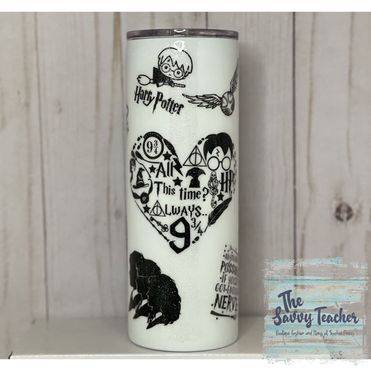 Hp Love Black and White Graphic Tumbler - Tumbler