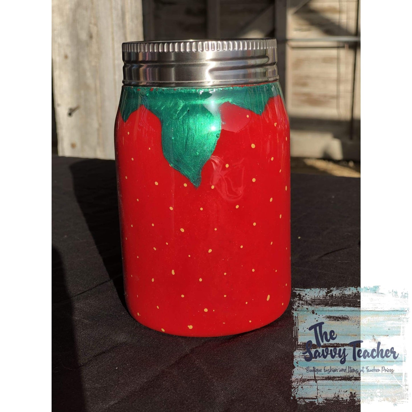 Strawberry painted mason jar tumbler - Tumblers