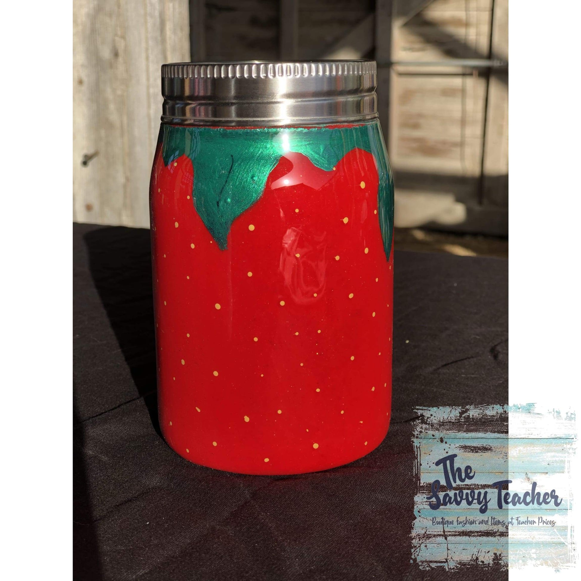 Strawberry painted mason jar tumbler - Tumblers